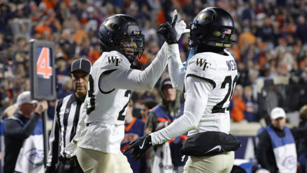 Wake Forest celebrates a play.